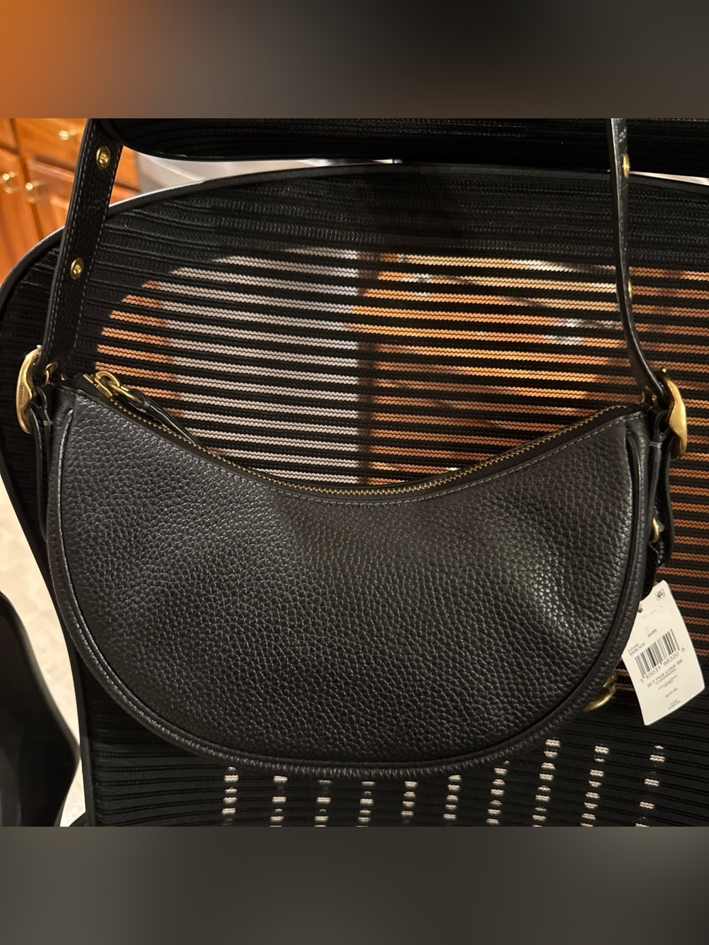 COACH Luna Handbag Moon Bag One Shoulder Soft Pebble Leather Black CC439